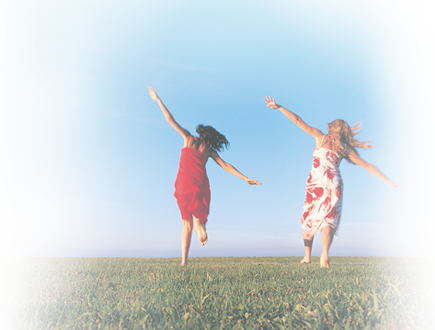 girls running in field